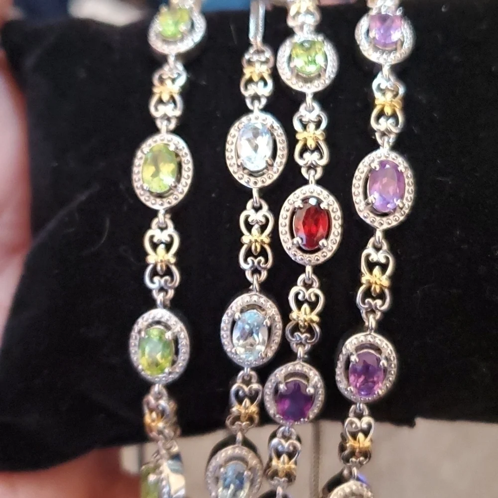 Genuine Gemstone Station Bolo Bracelet in Gold Rhodium & Platinum Plated 2.75ctw - Picture 3 of 7